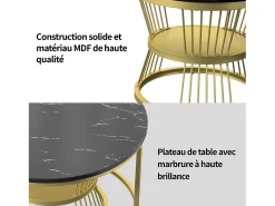 Conjunto de 2 mesas de centro redondas modernas - mármore e metal, mesa lateral elegante para sala de estar, escritório e varanda