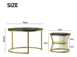 Conjunto de 2 mesas de centro redondas modernas - mármore e metal, mesa lateral elegante para sala de estar, escritório e varanda