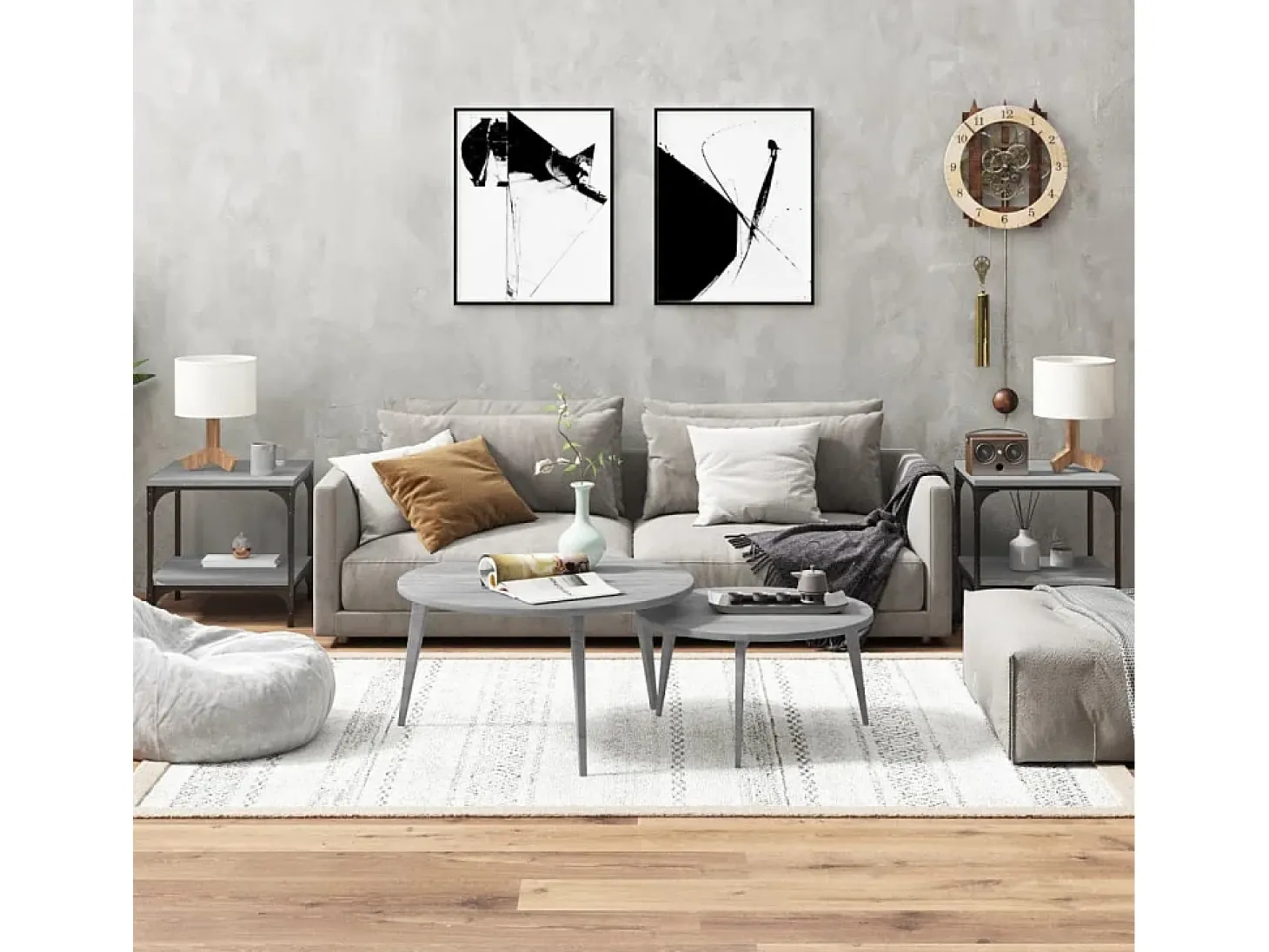 Conjunto de 2 Mesas de Centro | Mesa de apoio | Mesa de café 40x40x40 cm derivados madeira cinza sonoma