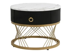 Conjunto de 2 mesas de centro encaixáveis, elegantes e empilháveis, mesa de apoio com decoração efeito mármore dourado com gaveta, 70x70x45cm+50x50x40cm, branco