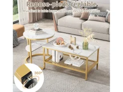 Conjunto de 2 mesas de centro modernas empilháveis, mesas laterais redondas para sofá e quarto, douradas.