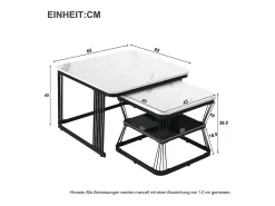 Conjunto de 2 mesas de centro empilháveis com padrão de mármore e espaço de arrumação - Preto e branco