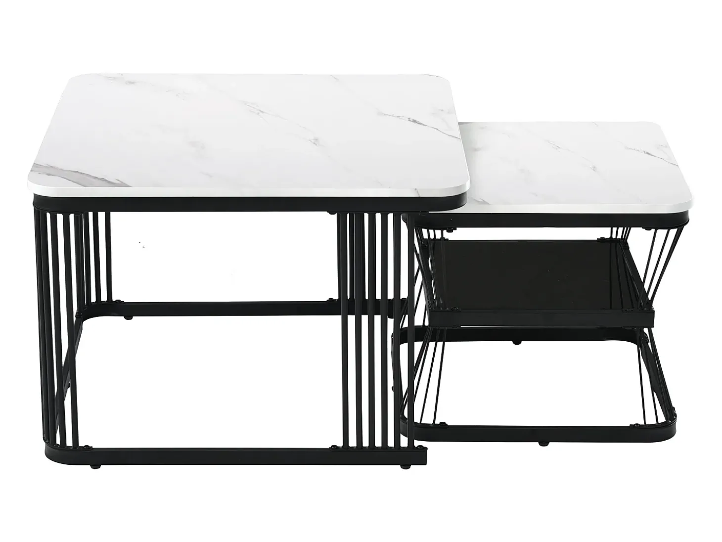 Conjunto de 2 mesas de centro empilháveis com padrão de mármore e espaço de arrumação - Preto e branco