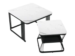 Conjunto de 2 mesas de centro empilháveis com padrão de mármore e espaço de arrumação - Preto e branco