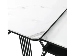 Conjunto de 2 mesas de centro empilháveis com padrão de mármore e espaço de arrumação - Preto e branco