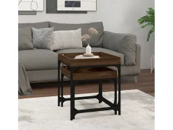 Conjunto de 2 Mesas de Centro | Mesa de apoio | Mesa de café derivados de madeira carvalho castanho