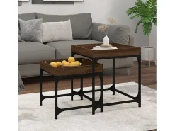 Conjunto de 2 Mesas de Centro | Mesa de apoio | Mesa de café derivados de madeira carvalho castanho