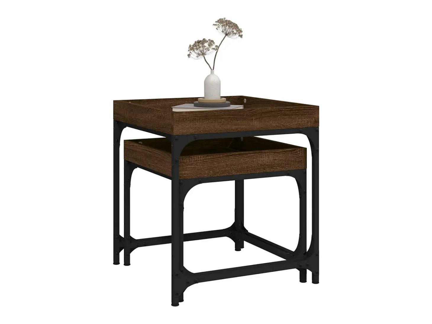 Conjunto de 2 Mesas de Centro | Mesa de apoio | Mesa de café derivados de madeira carvalho castanho