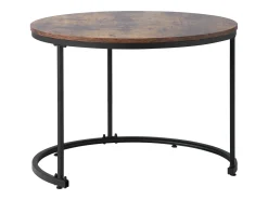 Conjunto de 2 mesas de centro encaixáveis, mesa lateral redonda em MDF, folheado marmorizado, estilo industrial, marrom
