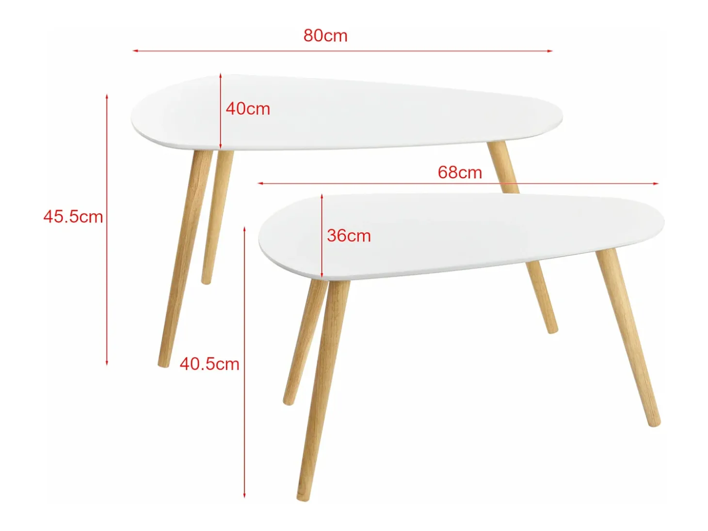 Conjunto de 2 mesas de centro de tamanhos diferentes design para sala de estar MDF pinho 45,5 x 80 x 40 cm e 40,5 x 68 x 36 cm branco fosco 03_0005777