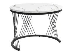 Conjunto de 2 mesas de centro redondas encaixáveis com 2 gavetas - 60x60x46cm + 50x50x30,8cm - Padrão mármore - Madeira MDF e metal - Branco + preto