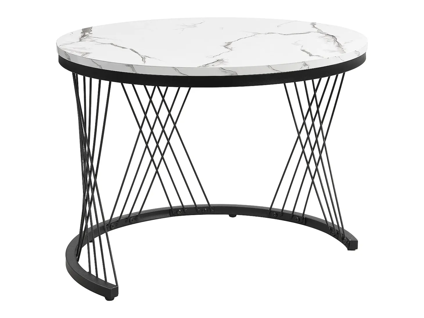 Conjunto de 2 mesas de centro redondas encaixáveis com 2 gavetas - 60x60x46cm + 50x50x30,8cm - Padrão mármore - Madeira MDF e metal - Branco + preto
