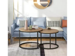 Conjunto de 2 mesas de centro encaixáveis, mesa lateral - madeira MDF e pés de metal - cor carvalho