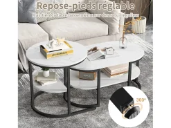 Conjunto de 2 mesas de centro com estrutura metálica e prateleira, estilo moderno para sala de estar, pretas.