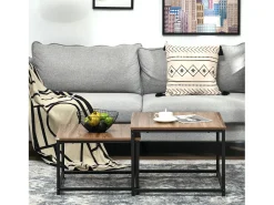 Conjunto de 2 mesas de centro encaixáveis 60/54, design industrial, empilháveis, para sala de estar, quarto, cor natural.