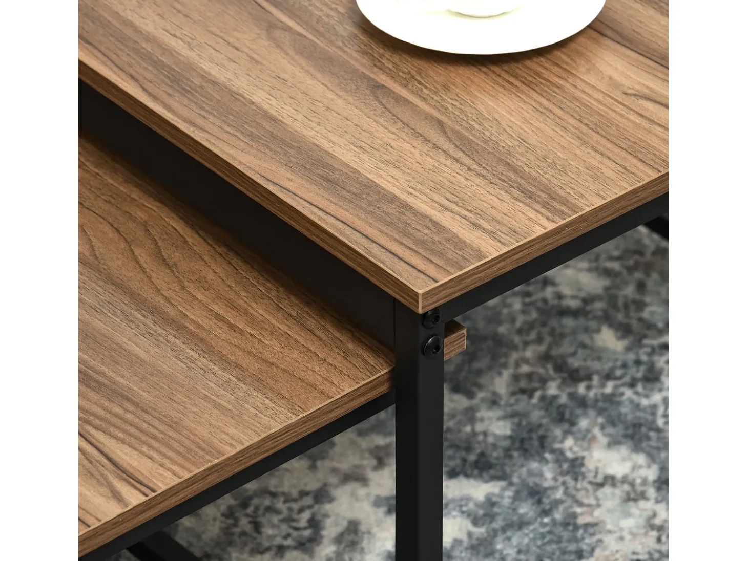 Conjunto de 2 mesas de centro encaixáveis 60/54, design industrial, empilháveis, para sala de estar, quarto, cor natural.