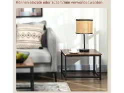 Conjunto de 2 mesas de centro encaixáveis 60/54, design industrial, empilháveis, para sala de estar, quarto, cor natural.