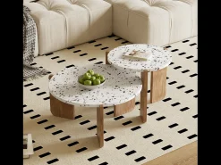 Conjunto de 2 mesas de centro encaixáveis - Padrão de cores entrelaçadas - Madeira MDF - Branco + natural