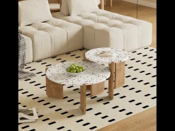 Conjunto de 2 mesas de centro encaixáveis - Padrão de cores entrelaçadas - Madeira MDF - Branco + natural