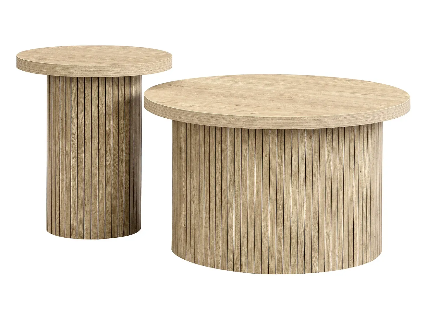 Conjunto de 2 mesas de centro redondas em estilo campestre - Mesas laterais - Cor da madeira