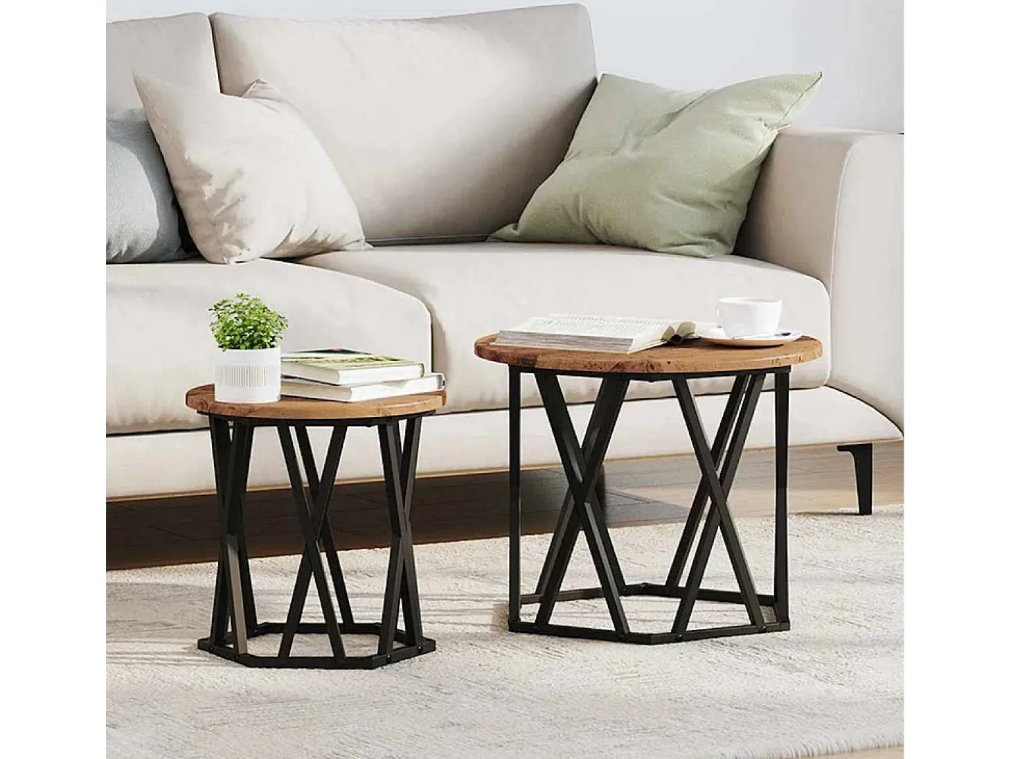 Conjunto de 2 Mesas de Centro | Mesa de apoio | Mesa Lateral Madeira recuperada 50x50x40 cm