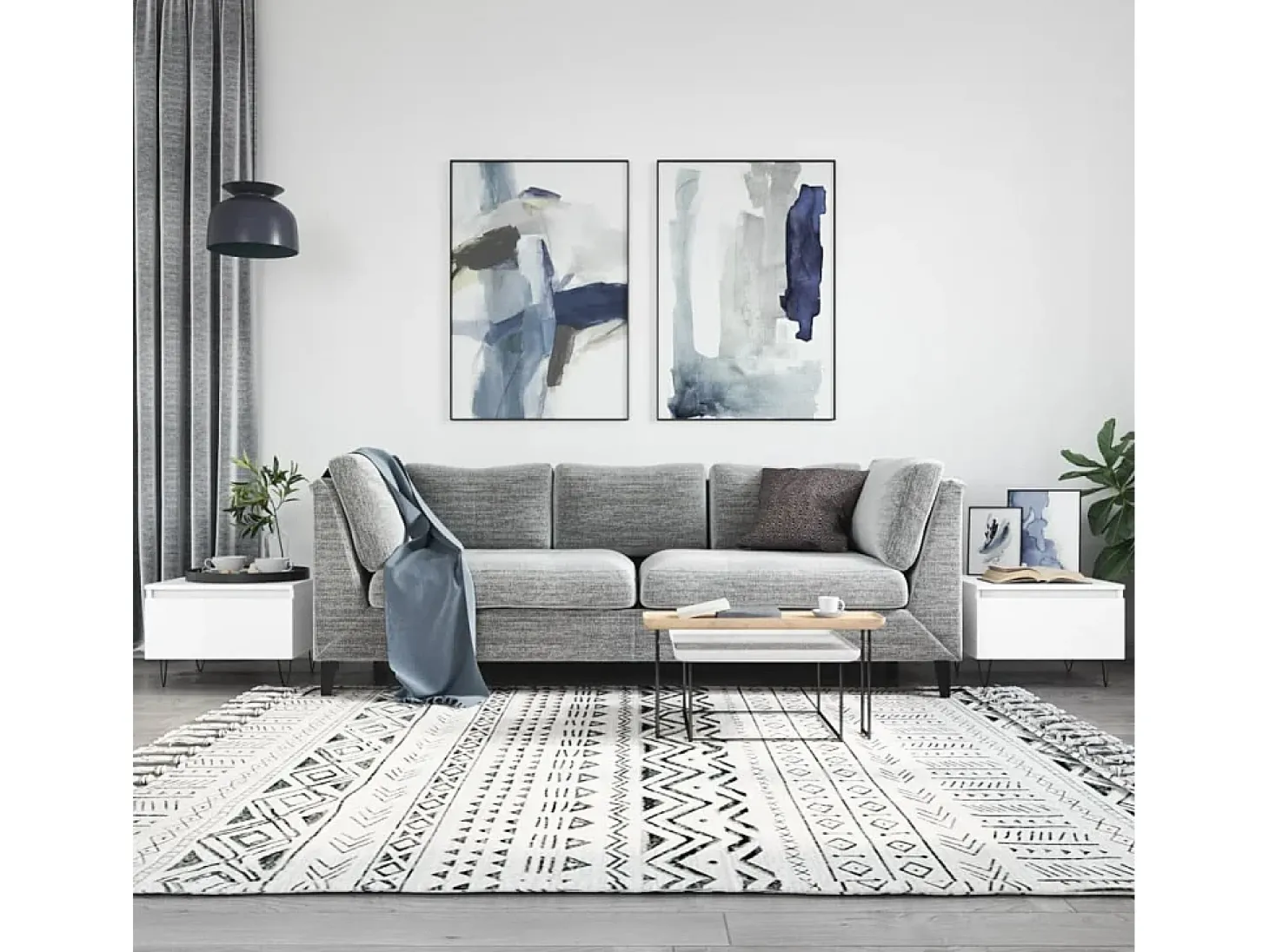 Conjunto de 2 Mesas de Centro | Mesa de apoio | Mesa de café 50x46x35 cm derivados de madeira branco