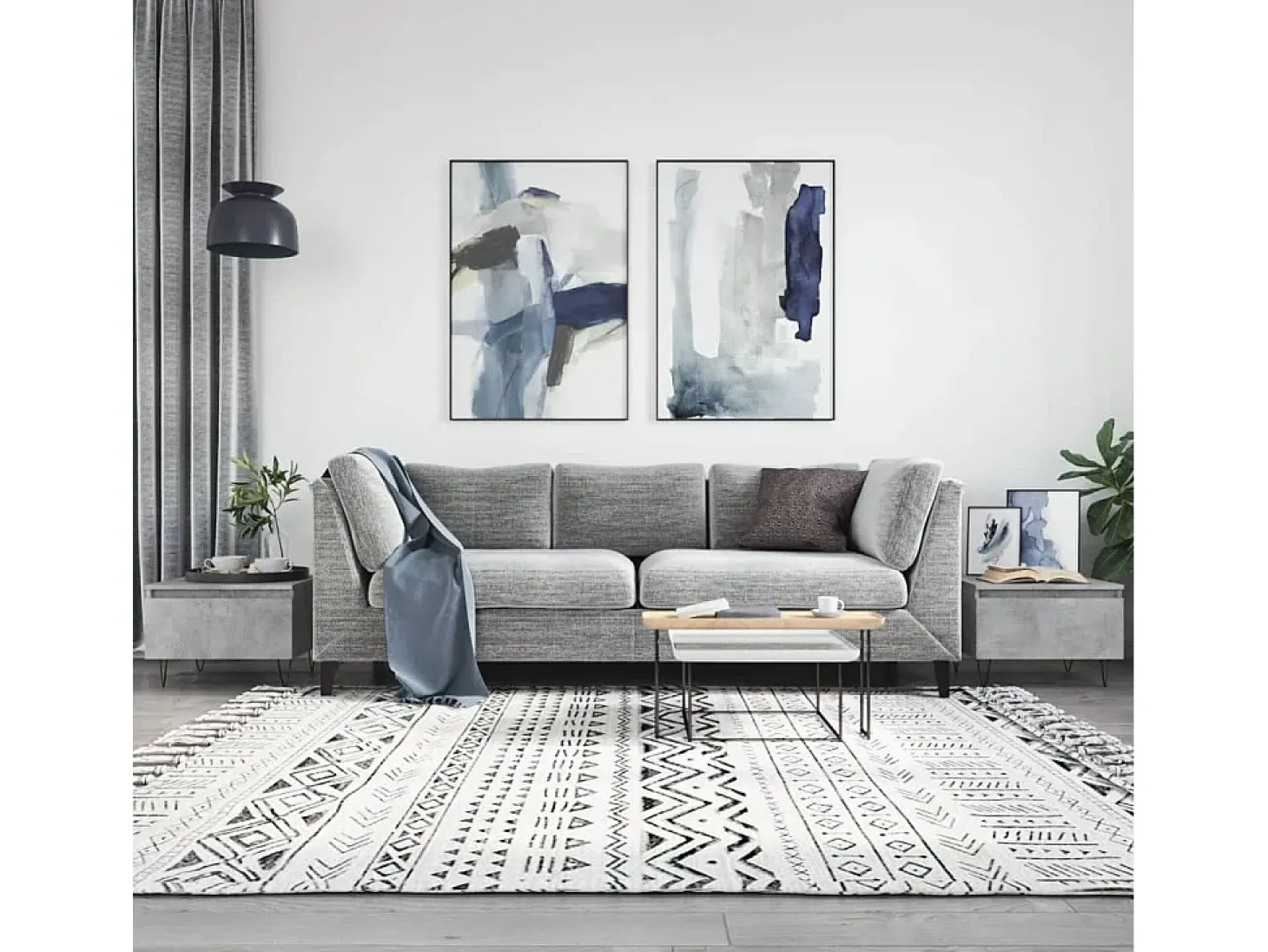 Conjunto de 2 Mesas de Centro | Mesa de apoio | Mesa de café 50x46x35 cm deriv. madeira cinza-cimento