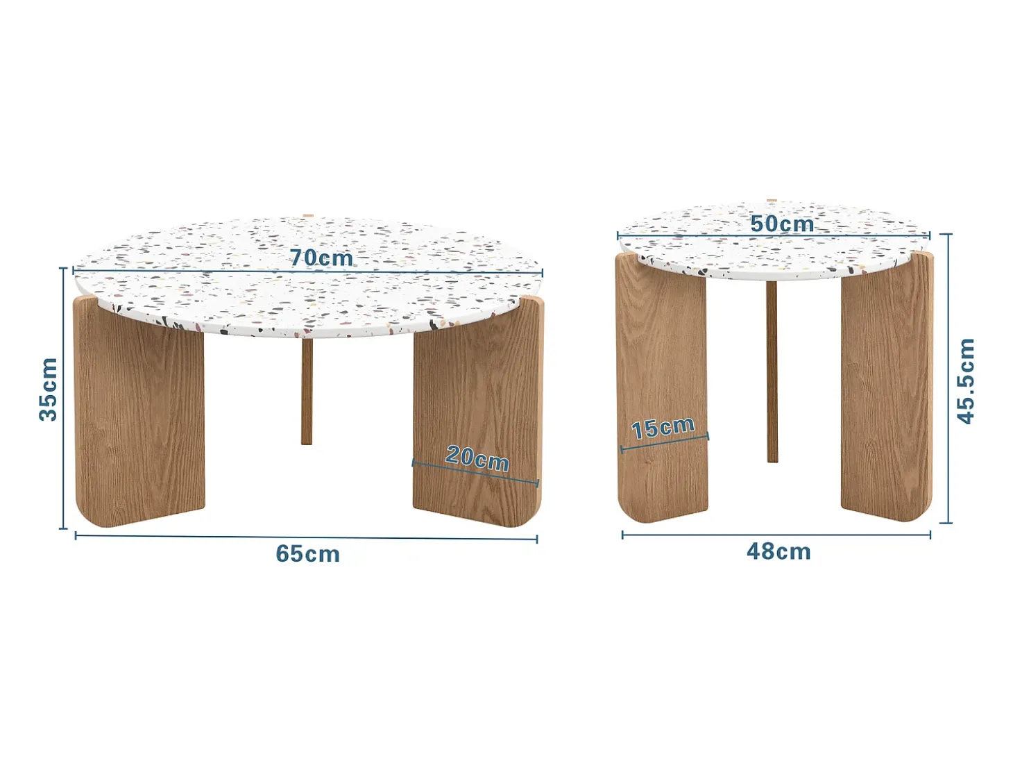 Conjunto de 2 mesas de centro artísticas encaixáveis (70/50 cm) com pernas resistentes