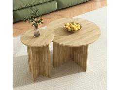 Conjunto de 2 mesas de centro modernas em madeira - Mesas de centro redondas com design escandinavo - 76x76x50cm