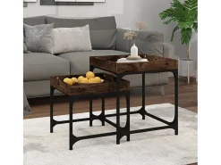 Conjunto de 2 Mesas de Centro | Mesa de apoio | Mesa de café derivados de madeira carvalho fumado
