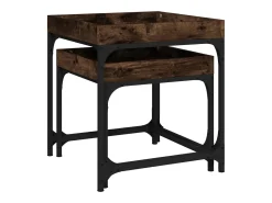 Conjunto de 2 Mesas de Centro | Mesa de apoio | Mesa de café derivados de madeira carvalho fumado