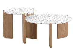 Conjunto de 2 mesas de centro encaixáveis, modulares modernas, para sala de estar, sofá, 70x70x35+50x50x45,5 (cm), Natural