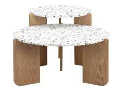 Conjunto de 2 mesas de centro encaixáveis, modulares modernas, para sala de estar, sofá, 70x70x35+50x50x45,5 (cm), Natural