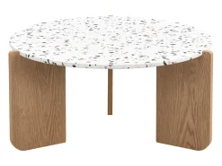 Conjunto de 2 mesas de centro encaixáveis, modulares modernas, para sala de estar, sofá, 70x70x35+50x50x45,5 (cm), Natural
