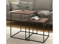 Conjunto de 2 Mesas de Centro | Mesa de apoio derivados de madeira e metal