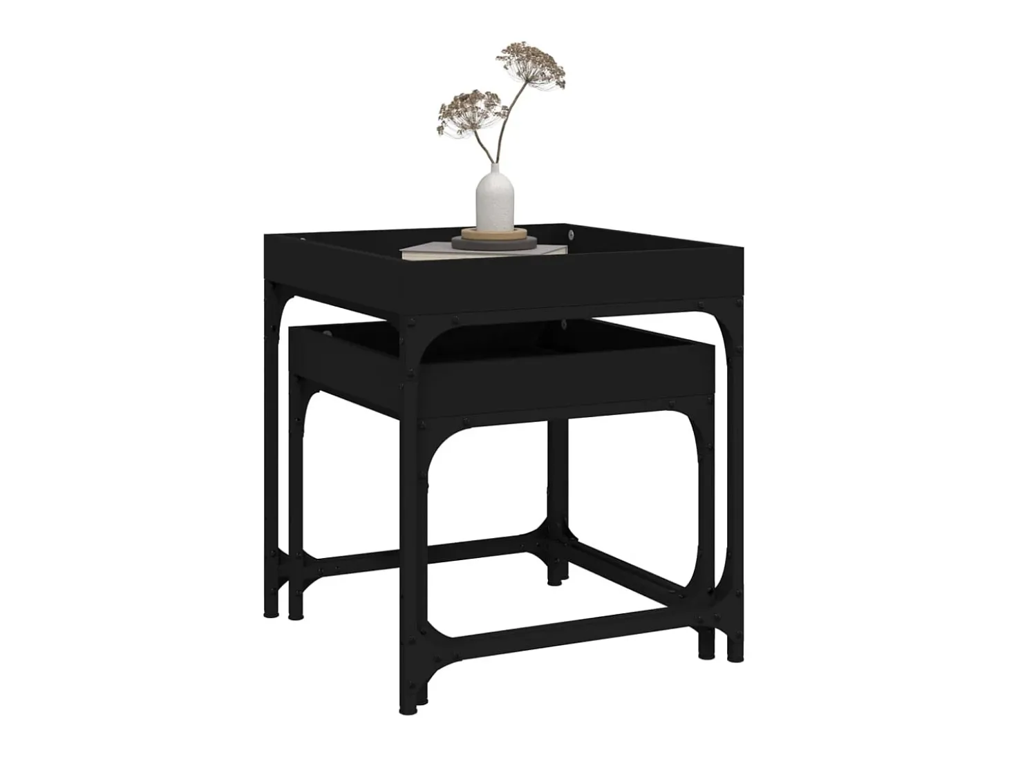 Conjunto de 2 Mesas de Centro | Mesa de apoio | Mesa de café derivados de madeira preto