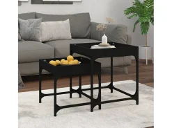 Conjunto de 2 Mesas de Centro | Mesa de apoio | Mesa de café derivados de madeira preto