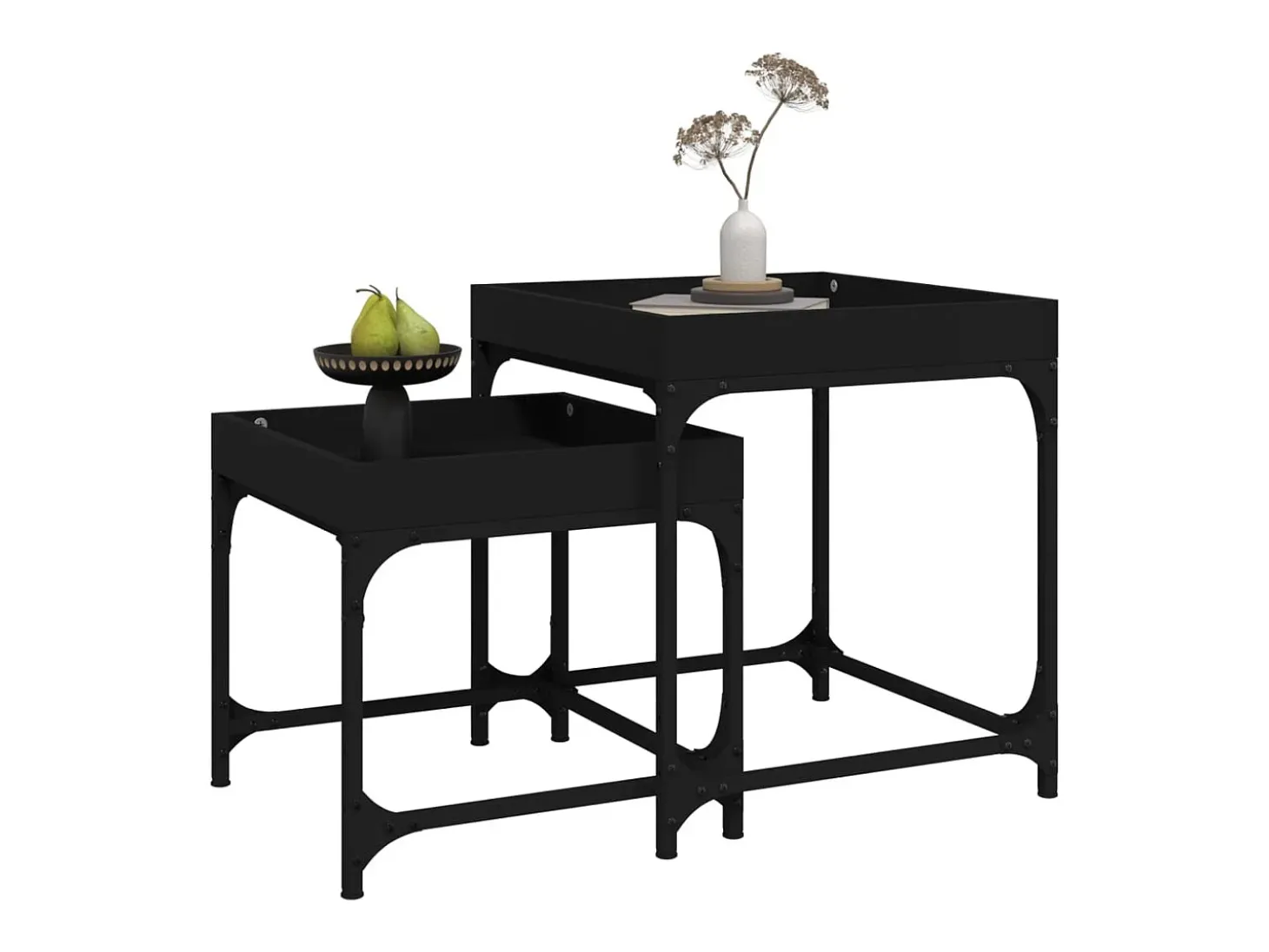 Conjunto de 2 Mesas de Centro | Mesa de apoio | Mesa de café derivados de madeira preto