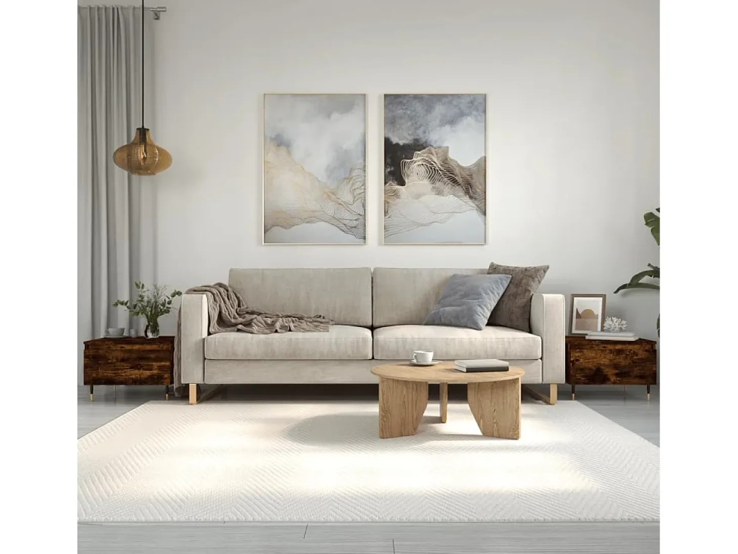 Conjunto de 2 Mesas de Centro | Mesa de apoio | Mesa de café 50x46x35cm deriv. madeira carvalho fumado