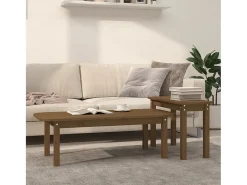 Conjunto de 2 Mesas de Centro | Mesa de apoio pinho maciço castanho mel