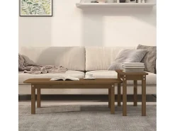 Conjunto de 2 Mesas de Centro | Mesa de apoio pinho maciço castanho mel