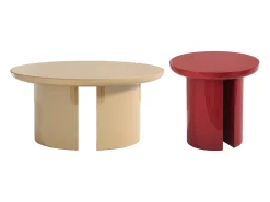 Conjunto de 2 mesas de centro em MDF - Bege e vermelho lacado - DERLALI