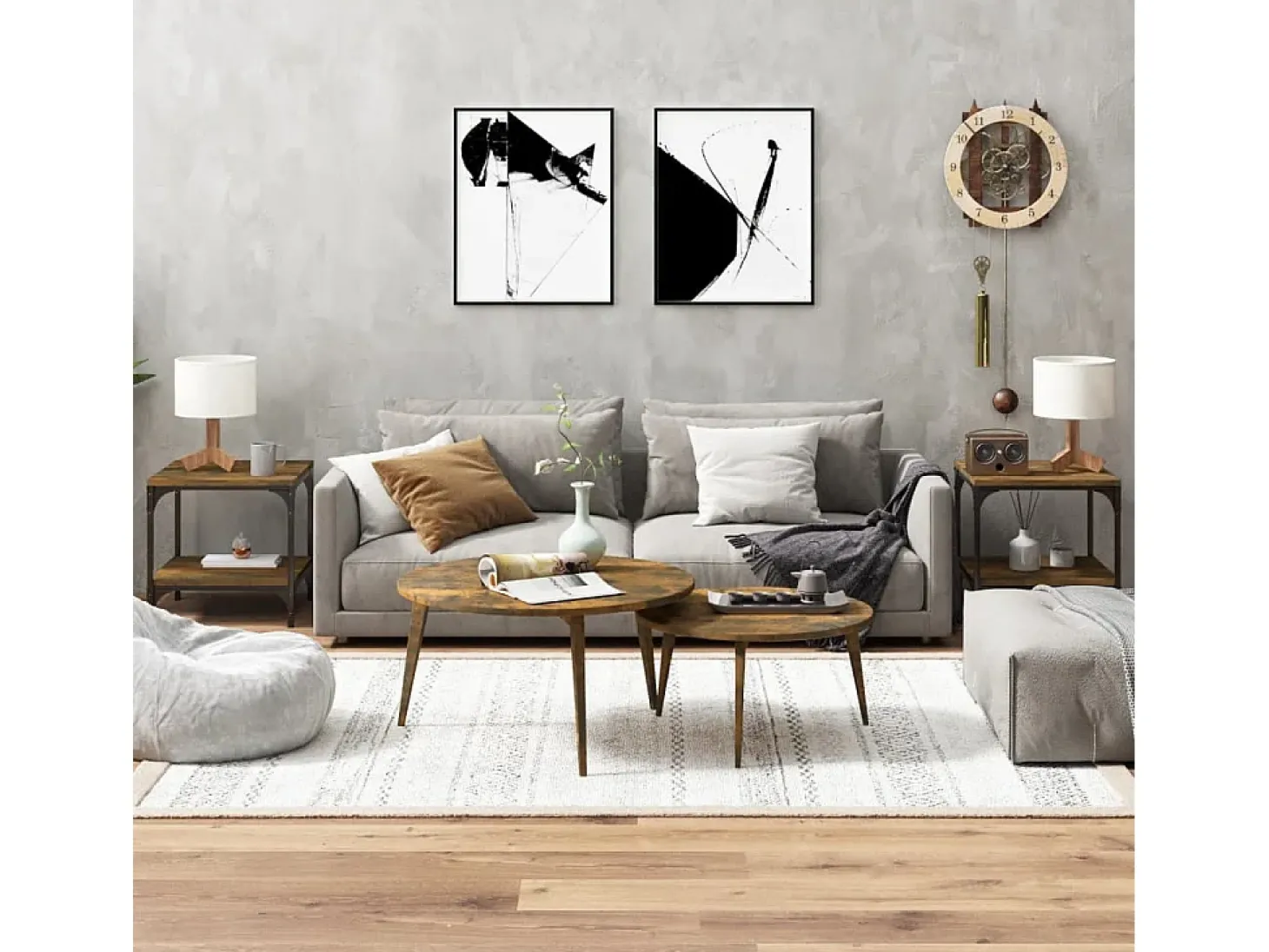 Conjunto de 2 Mesas de Centro | Mesa de apoio | Mesa de café 40x40x40 cm derivados madeira fumado