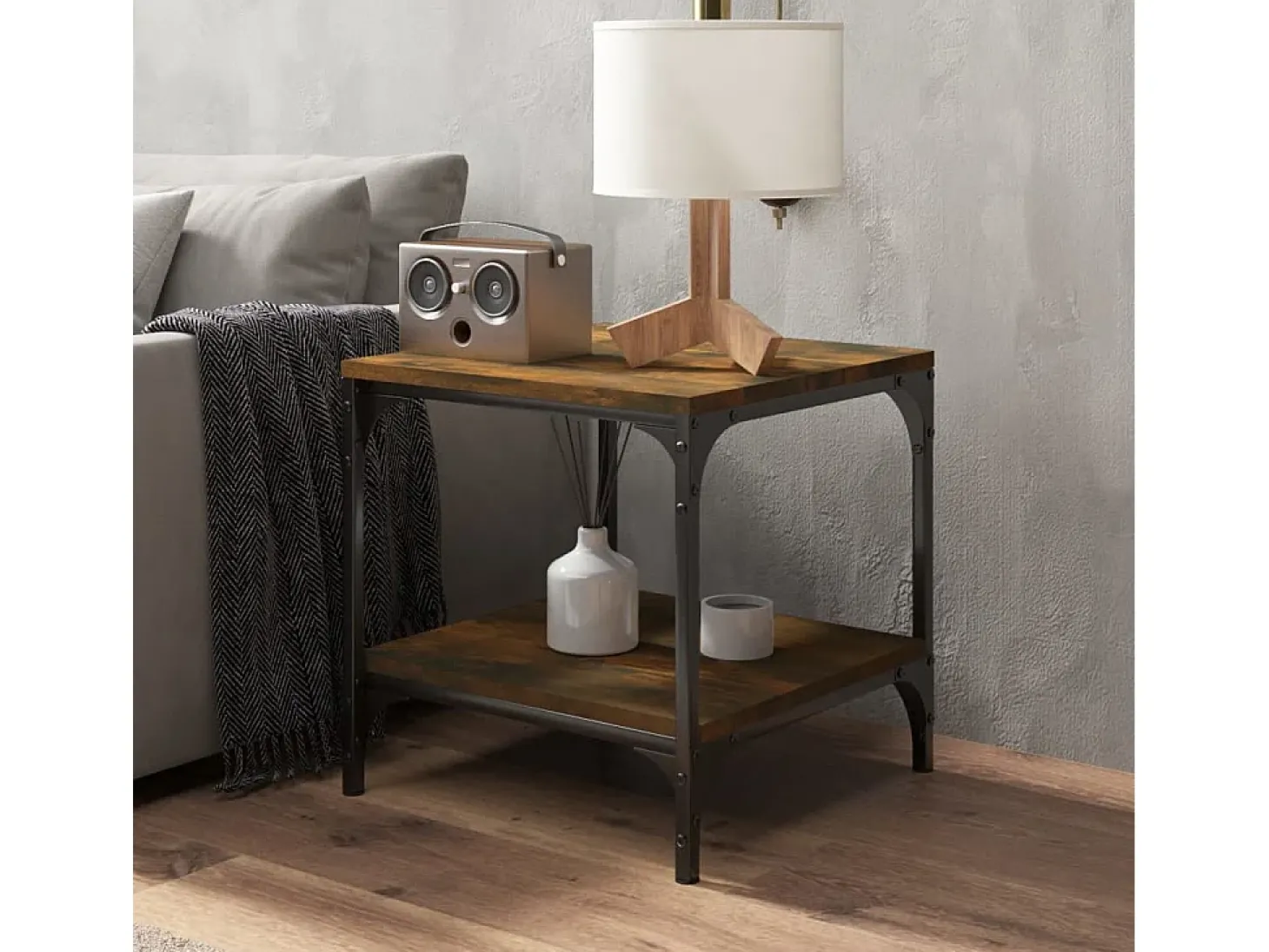 Conjunto de 2 Mesas de Centro | Mesa de apoio | Mesa de café 40x40x40 cm derivados madeira fumado
