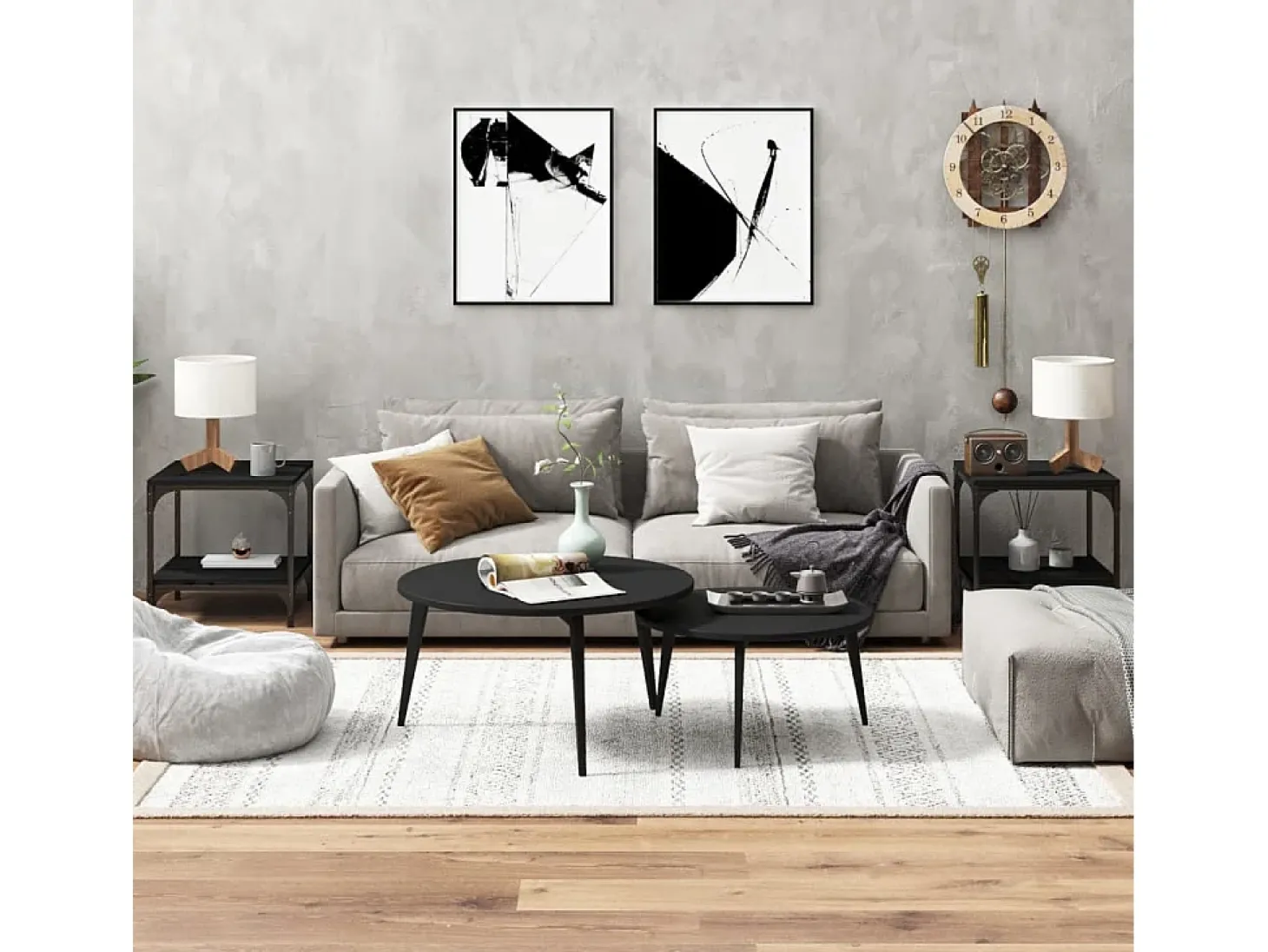 Conjunto de 2 Mesas de Centro | Mesa de apoio | Mesa de café 40x40x40 cm derivados de madeira preto
