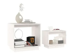 Conjunto de 2 Mesas de Centro | Mesa de apoio de encastrar pinho maciço branco