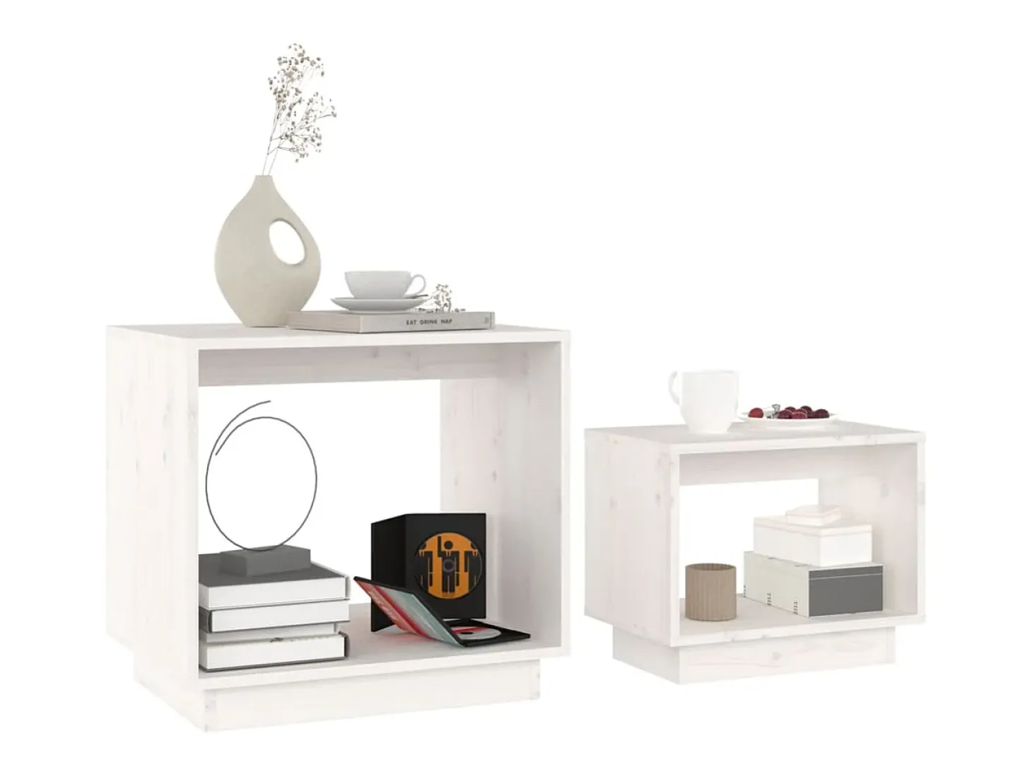 Conjunto de 2 Mesas de Centro | Mesa de apoio de encastrar pinho maciço branco