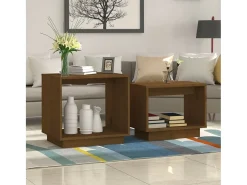 Conjunto de 2 Mesas de Centro Baixas | Mesa de apoio pinho maciço castanho mel