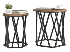 Conjunto de 2 Mesas de Centro | Mesa de apoio | Mesa de café Madeira antiga 50x50x50 cm