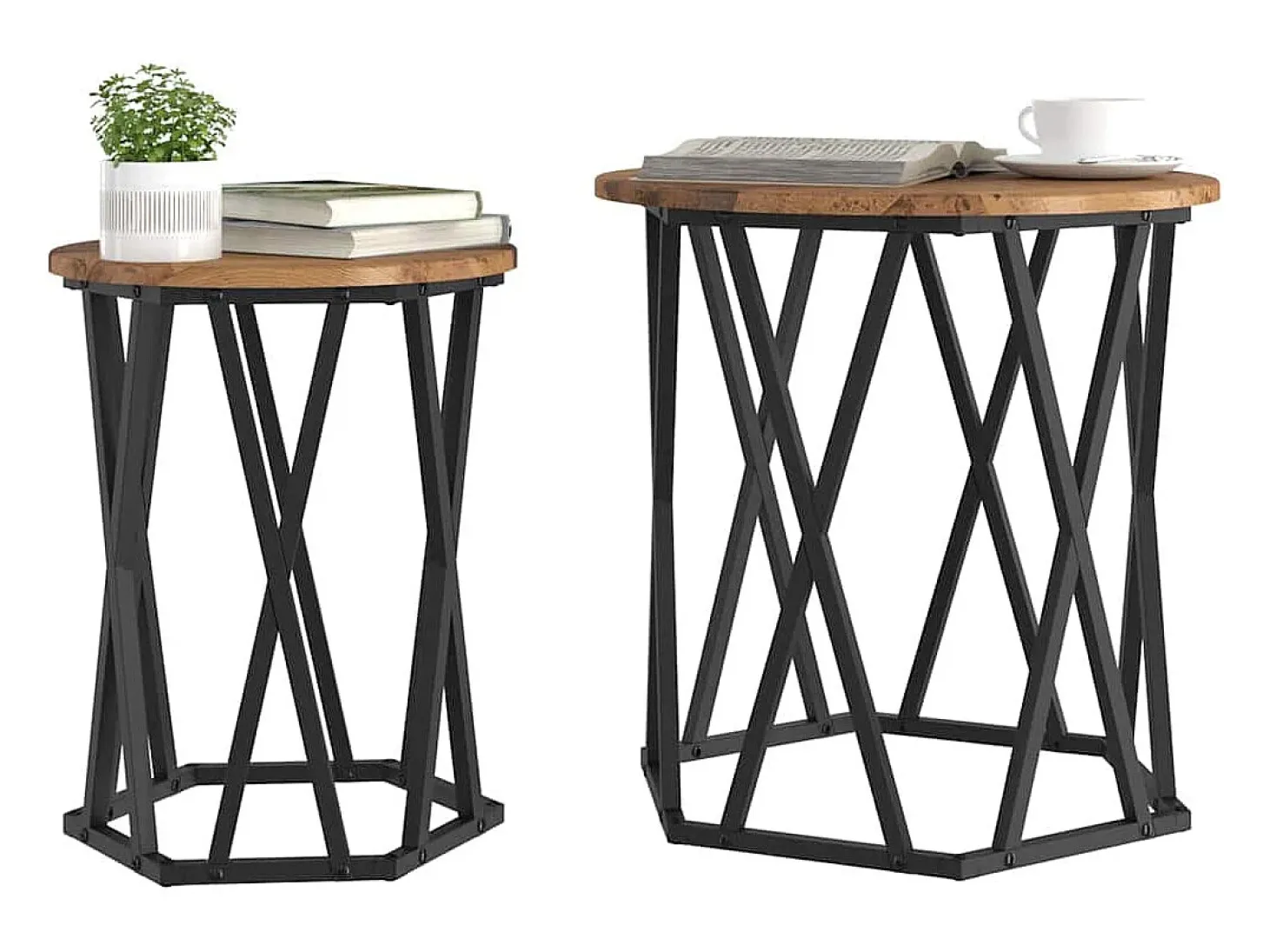 Conjunto de 2 Mesas de Centro | Mesa de apoio | Mesa de café Madeira antiga 50x50x50 cm